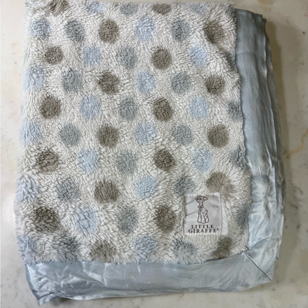 Little Giraffe Luxe Dot Blanket - Cream and Blue
